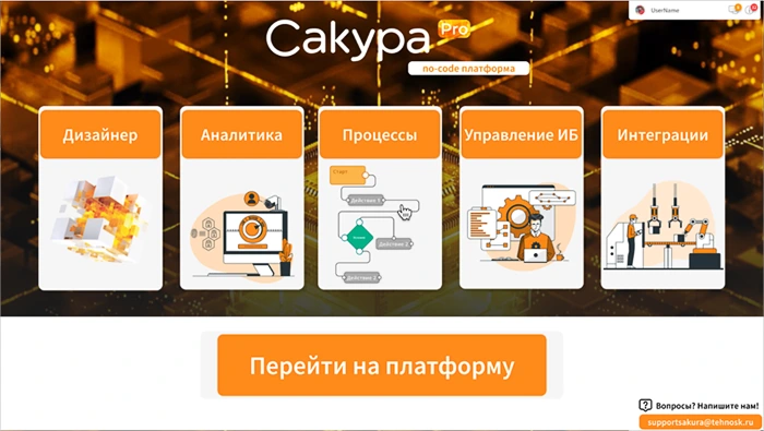 Интерфейс No-Сode платформы САКУРА PRO