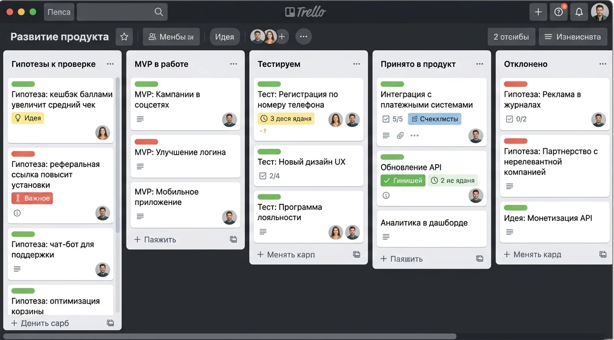 Скриншот из таск-менеджера Trello Скриншот из таск-менеджера Trello
