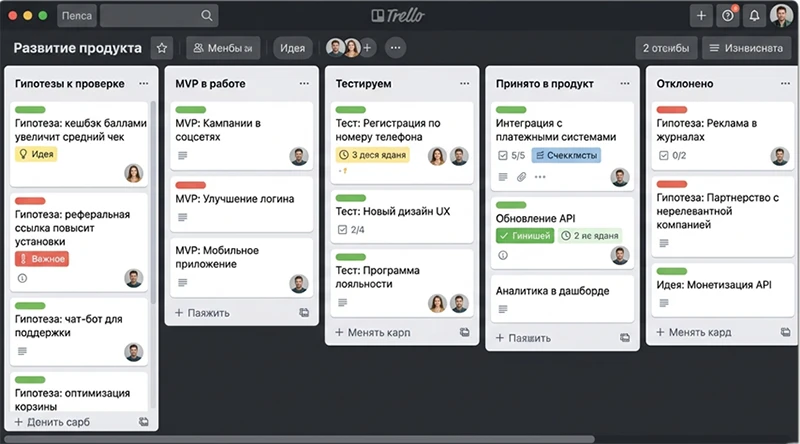 Скриншот из таск-менеджера Trello