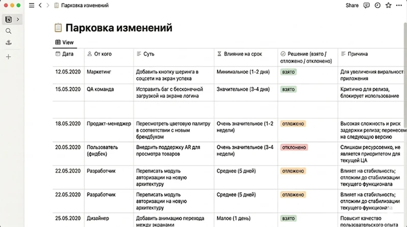 Скриншот из десктоп-версии программы Notion